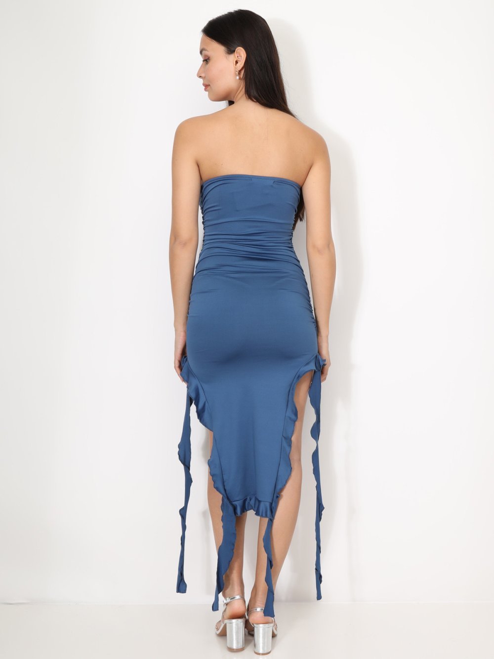 Robe bustier 9sira mfroncée b volants zer9a gham9a