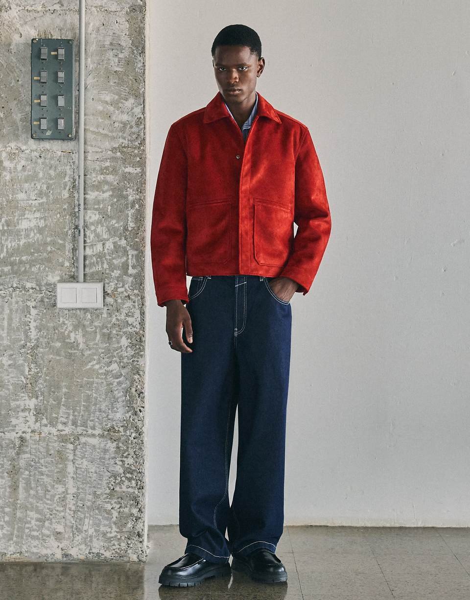 Veste en daim synthétique rouge