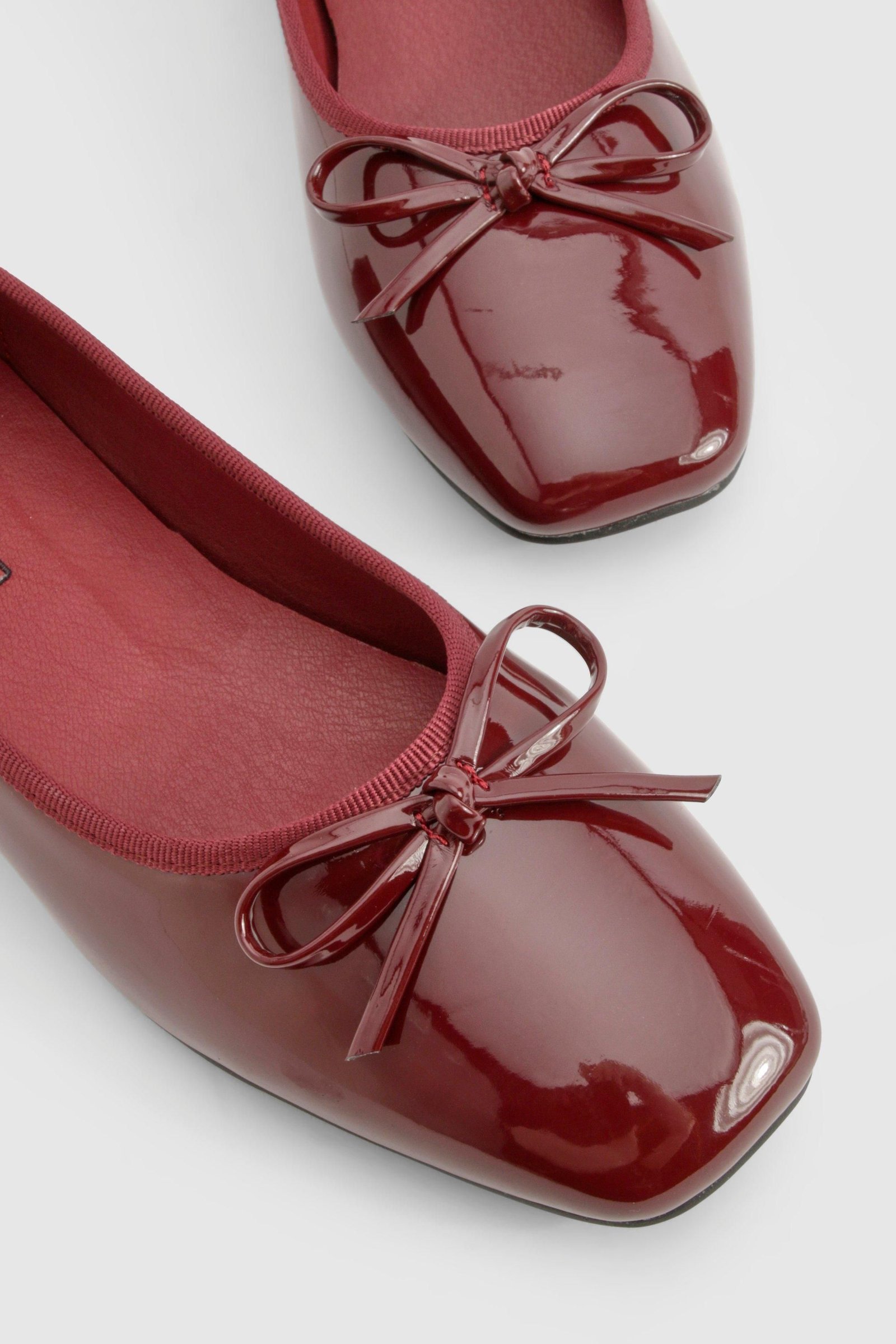 Square toe bow ballet flats - Burgundy