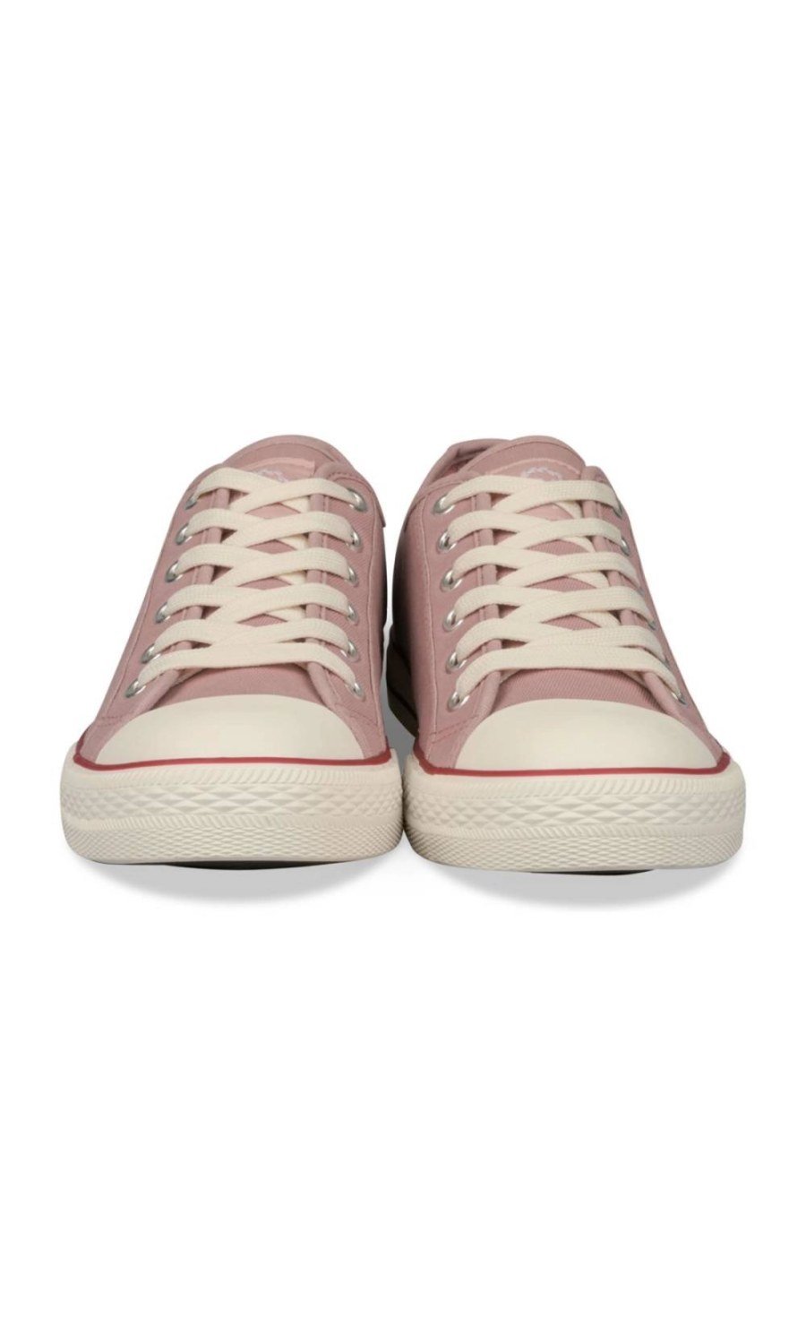 Dusty pink canvas sneakers, red stripe