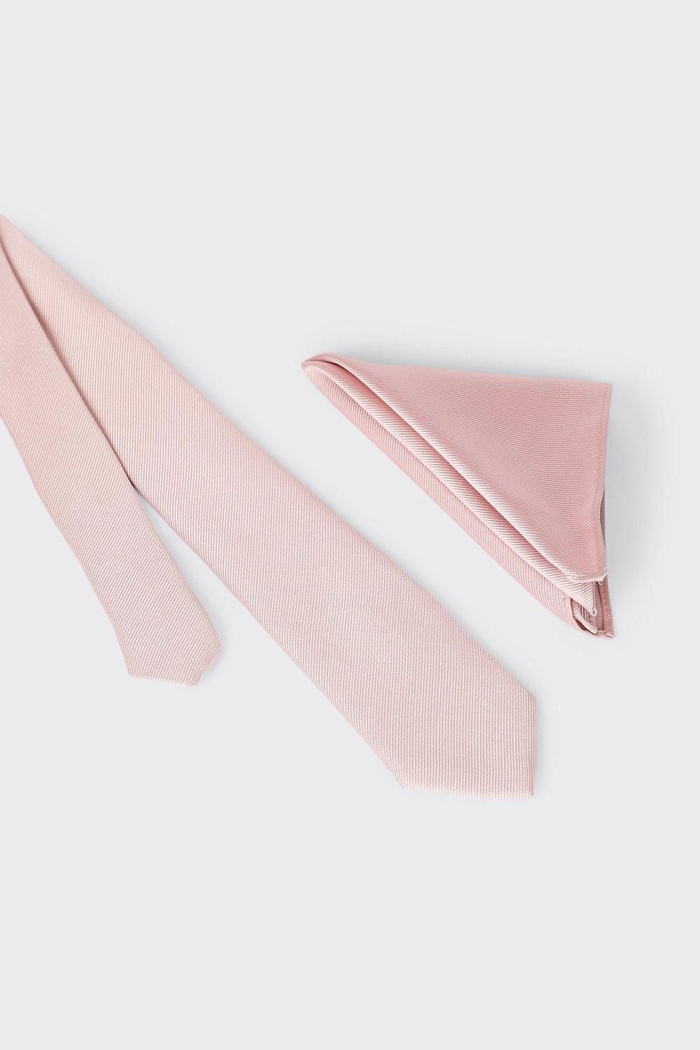 Ensemble cravate slim w pochette rose fat7