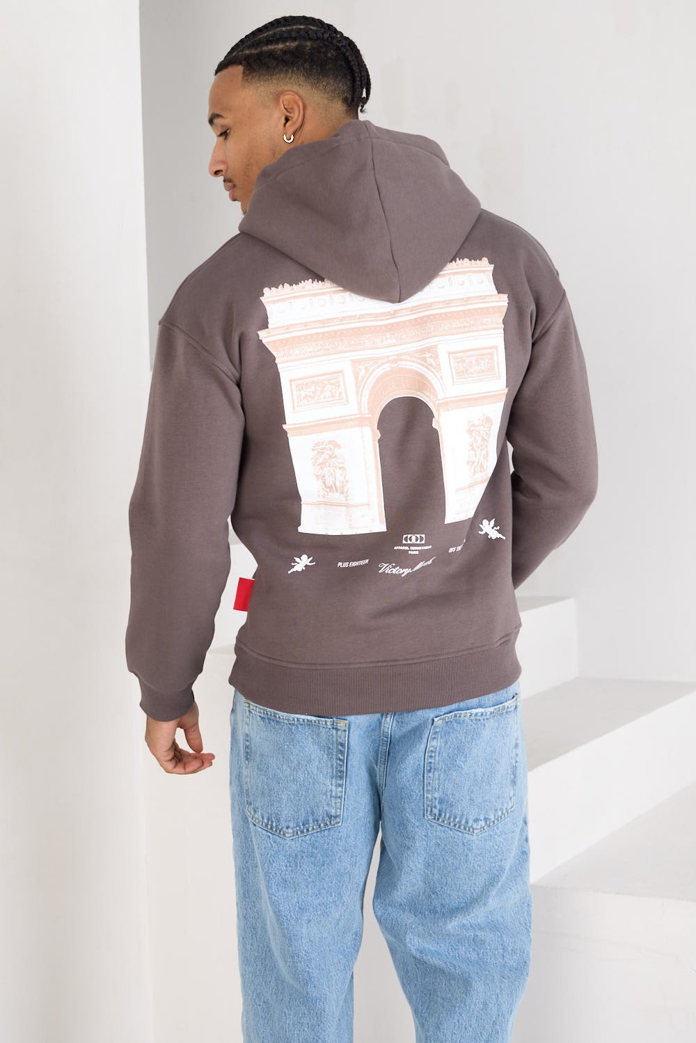 Sweat à capuche motif Arc de triomphe taupe