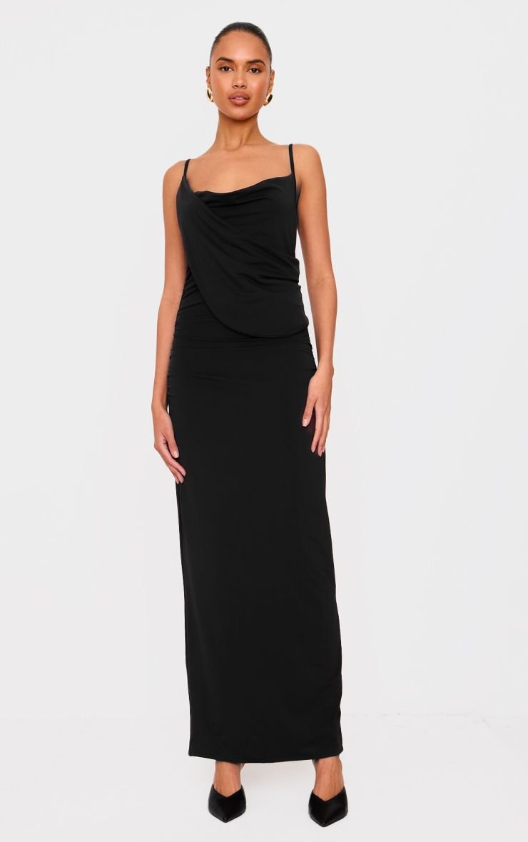 Double layer slinky drape maxi dress