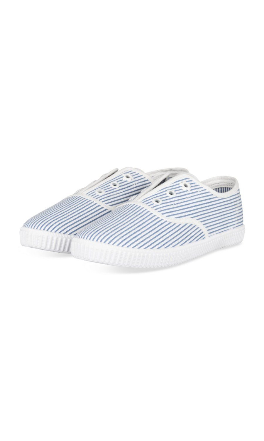 Blue striped canvas plimsolls