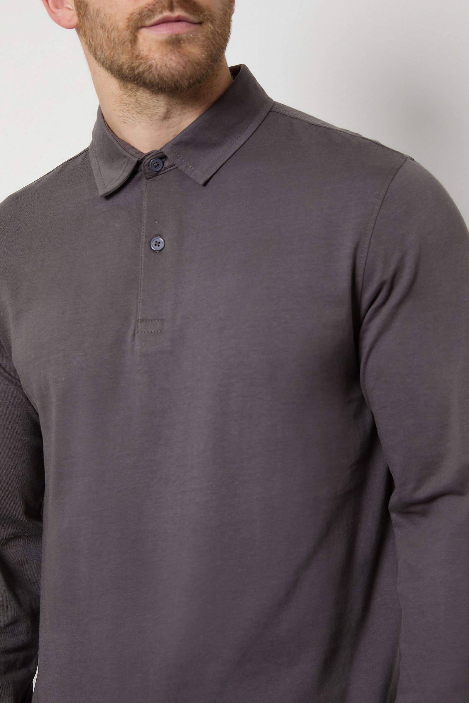 Steel grey long sleeve smart polo
