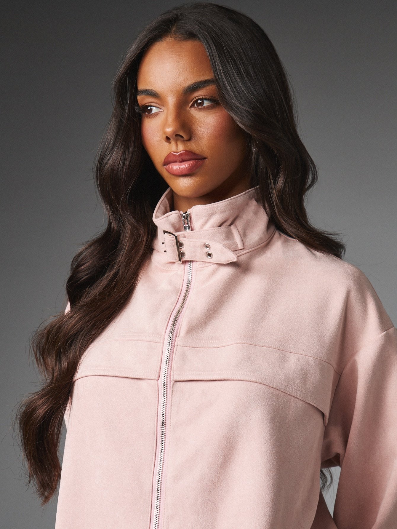 Blouson en suédine à col montant et boucle