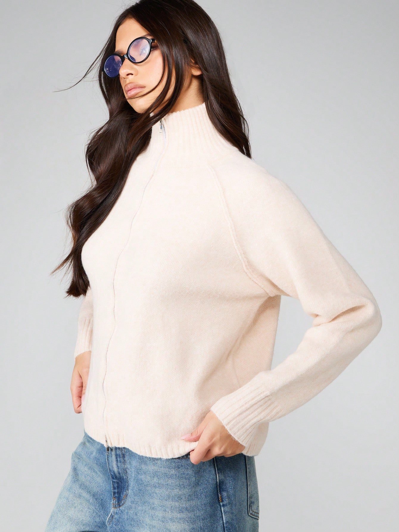 Cardigan en maille à col roulé et demi-zip