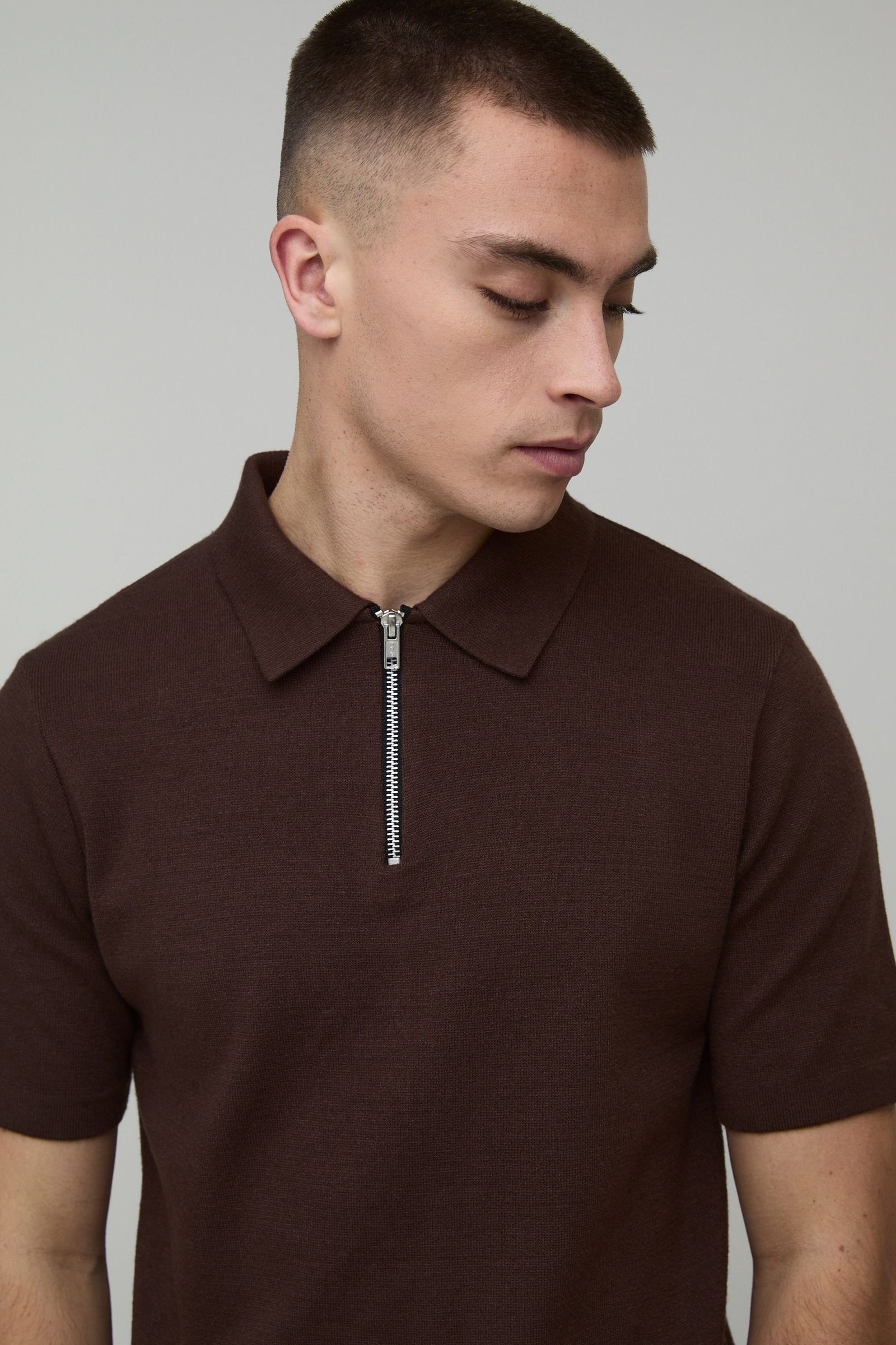 Polo triko ajusté b zip f col