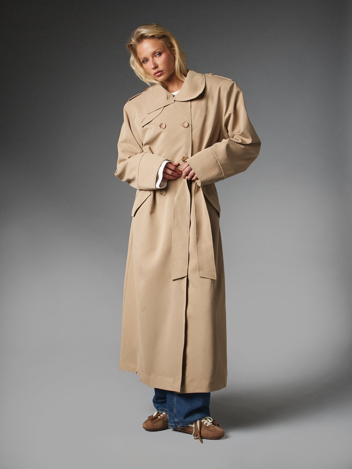 Trench oversize croisé b ceinture