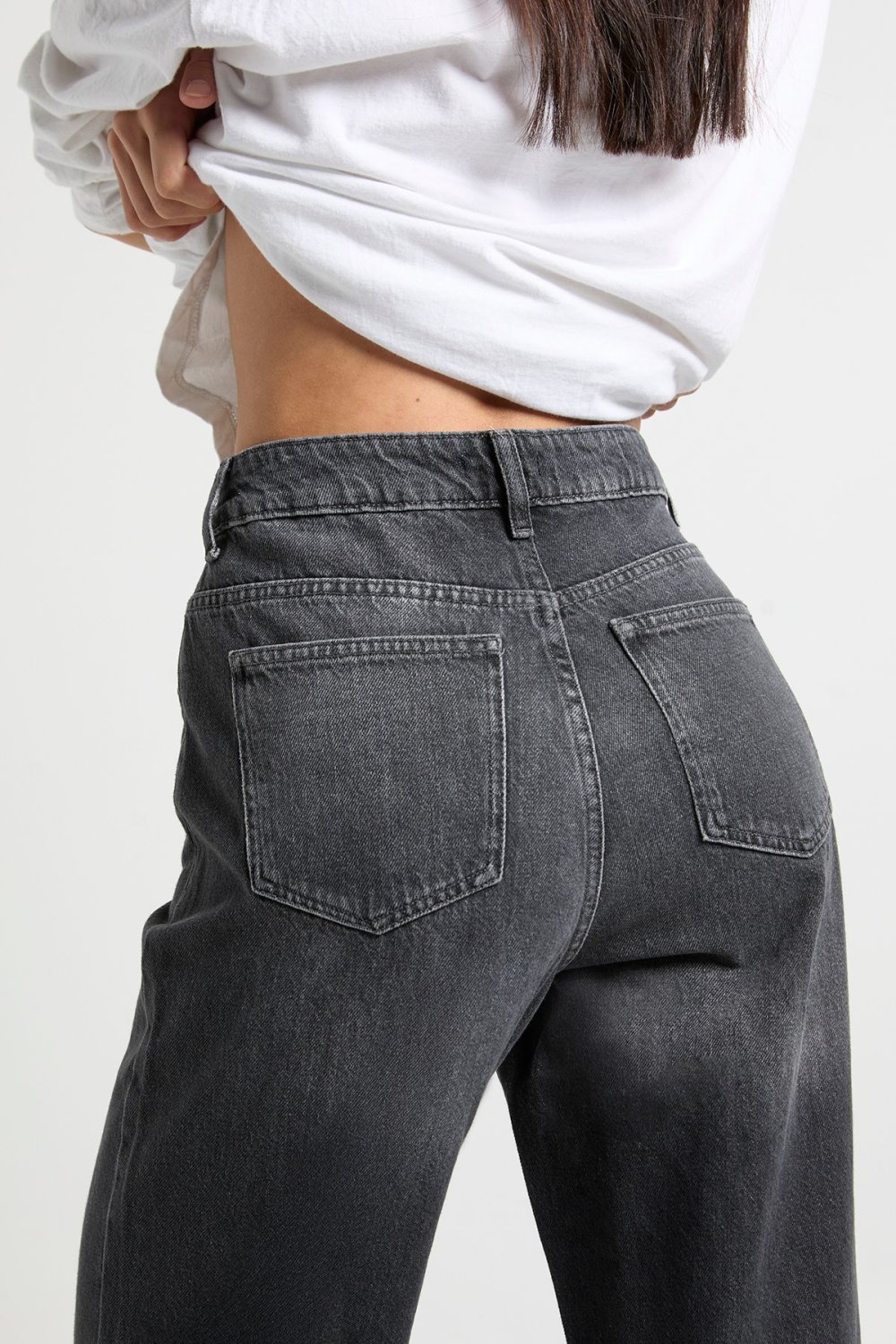 Washed black high-waisted straight leg jeans - Tall