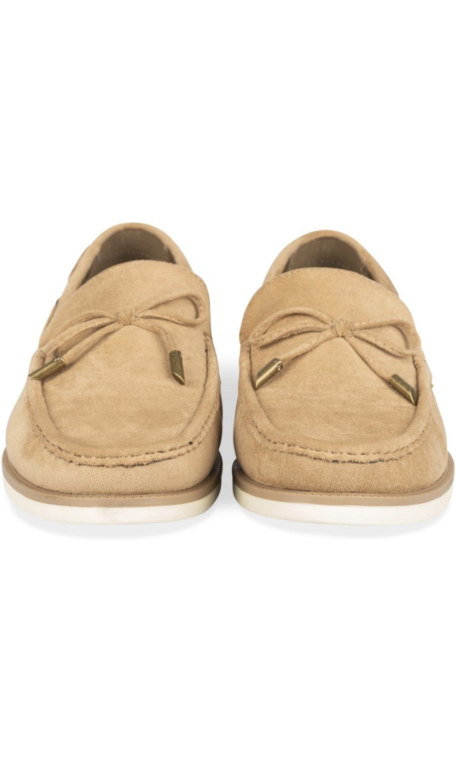Beige bow loafers with white sole
