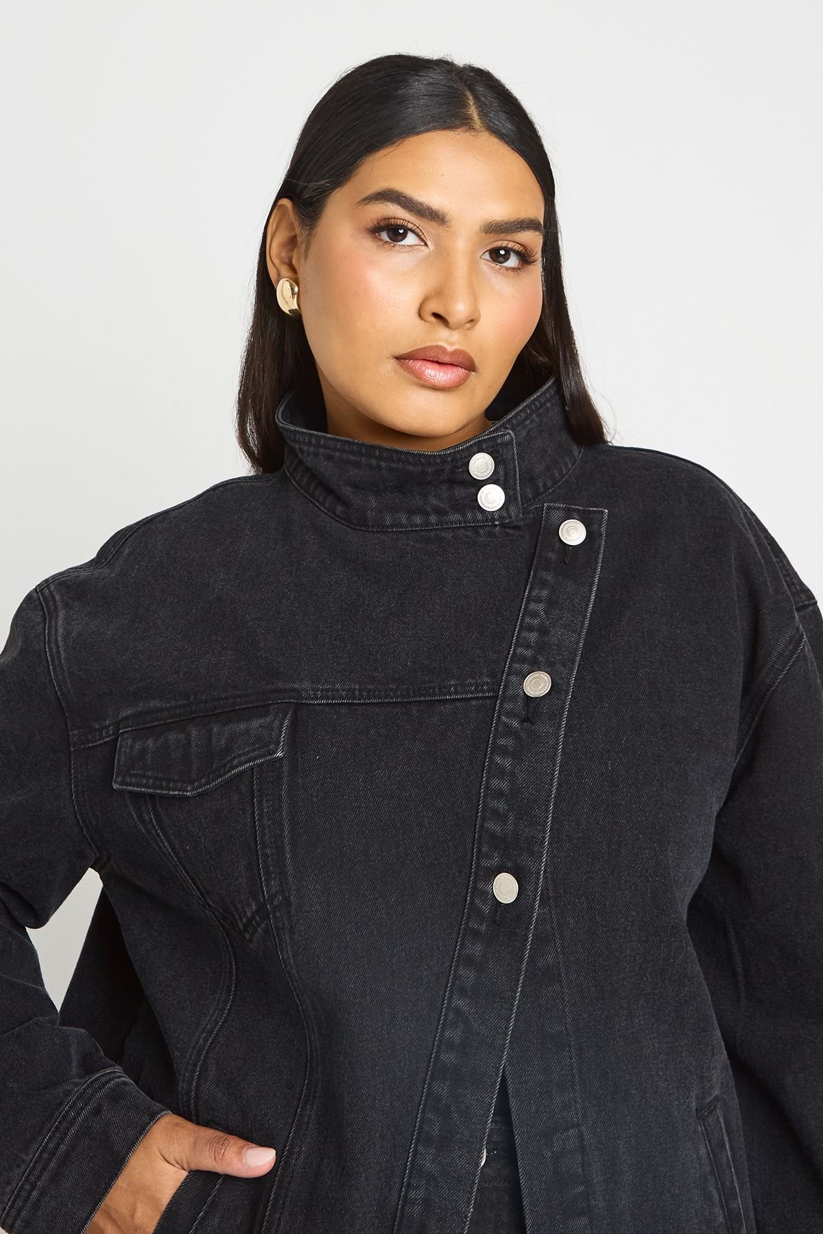 Veste en denim asymétrique - Grande taille