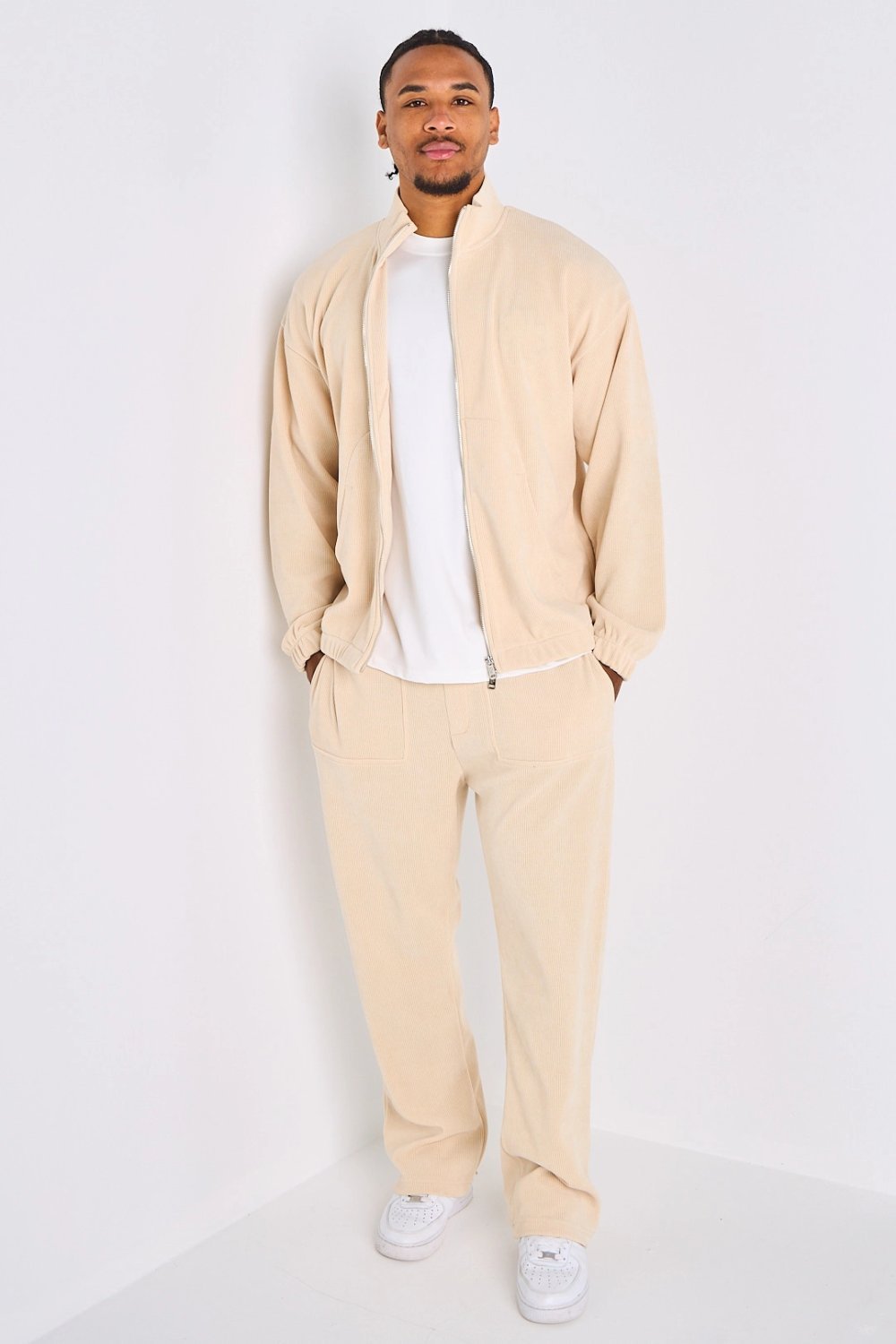 Survêtement côtelé veste b zip w jogging beige