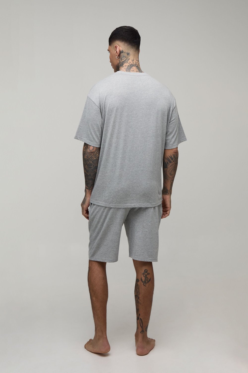 Grey marl T-shirt and shorts lounge set - Tall