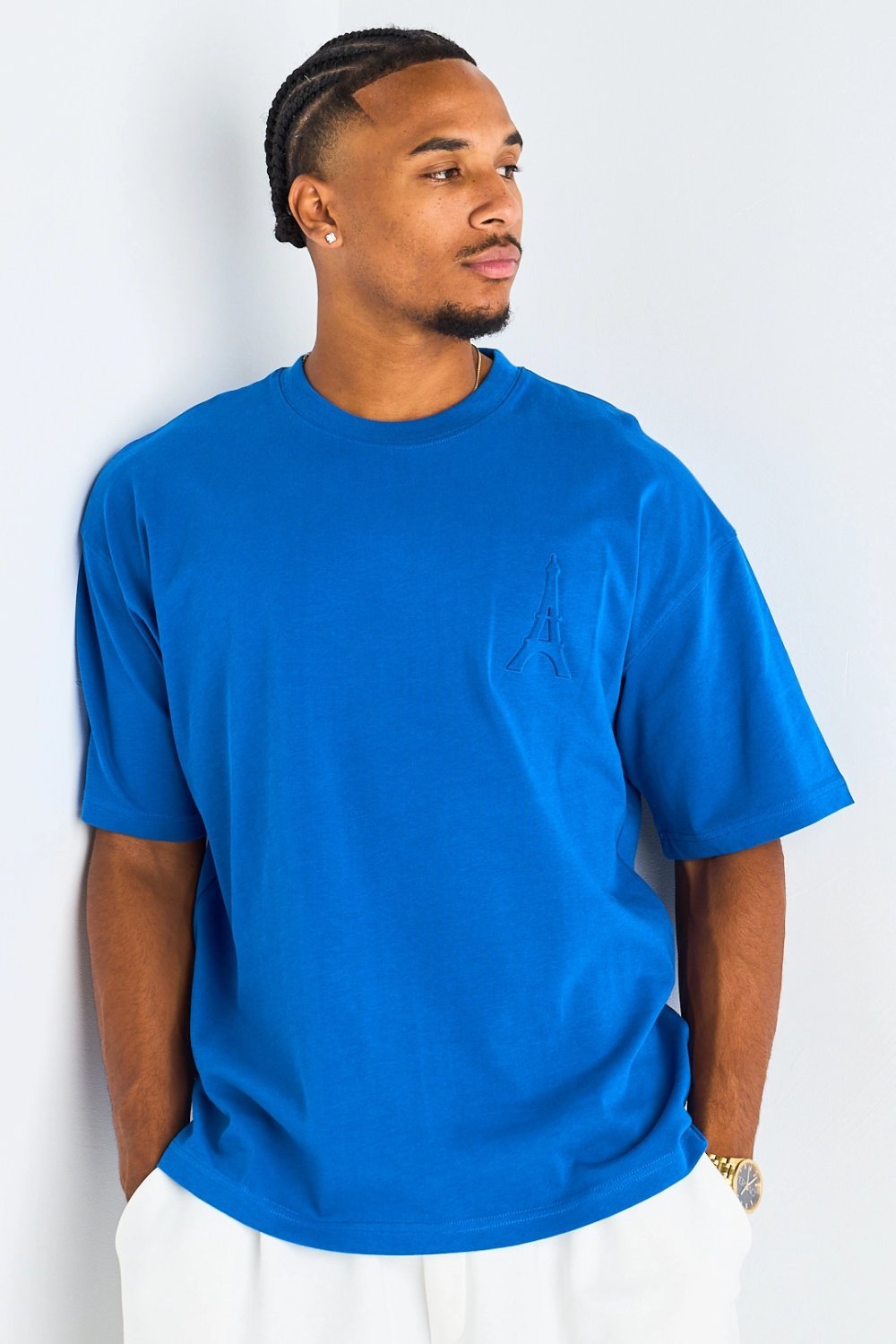 T-shirt with Eiffel tower print in royal blue