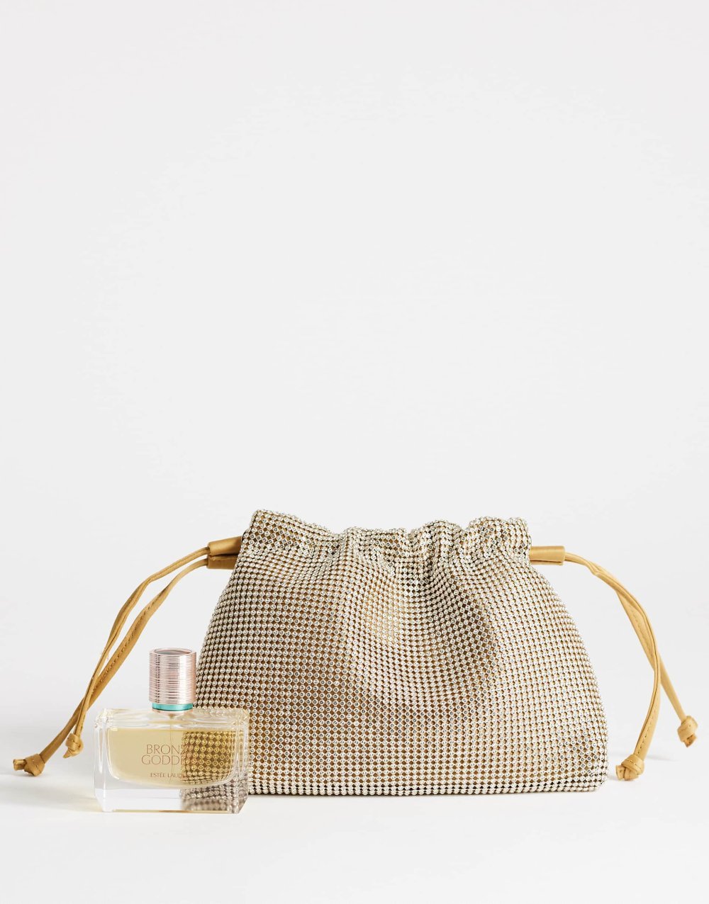 Gold small drawstring rhinestone clutch