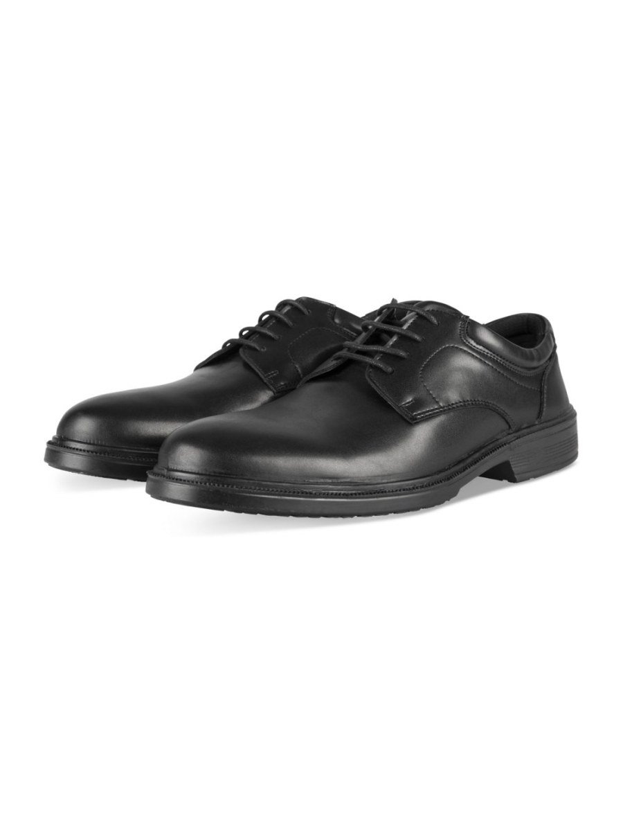 Black derbies, padded collar, lug sole