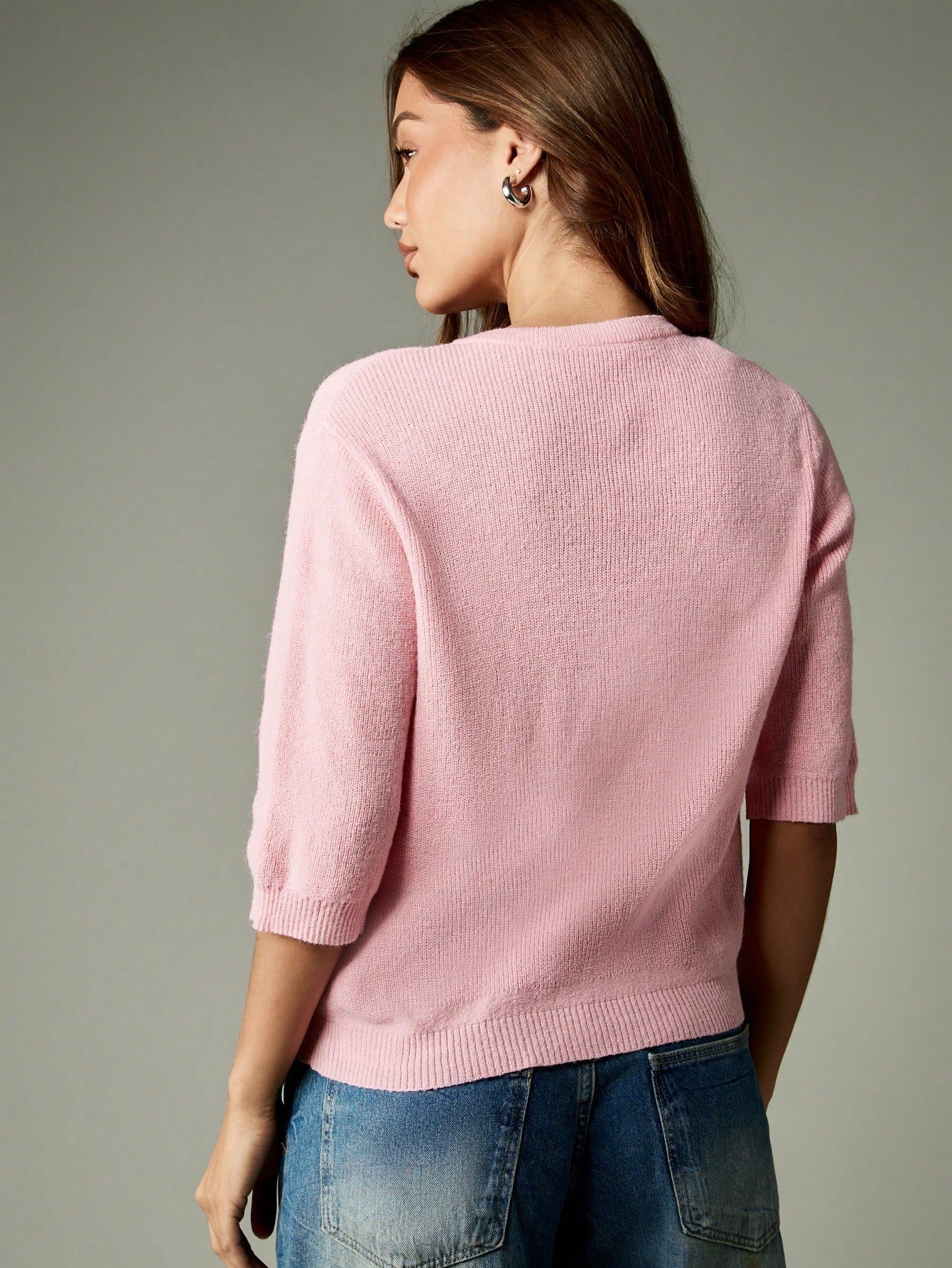 Cardigan en maille côtelée à manches mi-longues