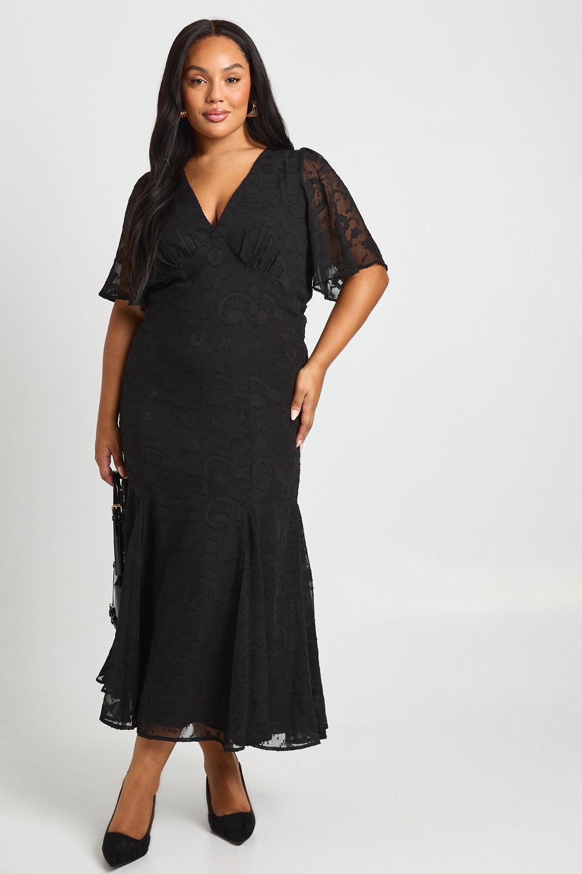 Burnout à manches d'ange Robe midaxi - Grande taille