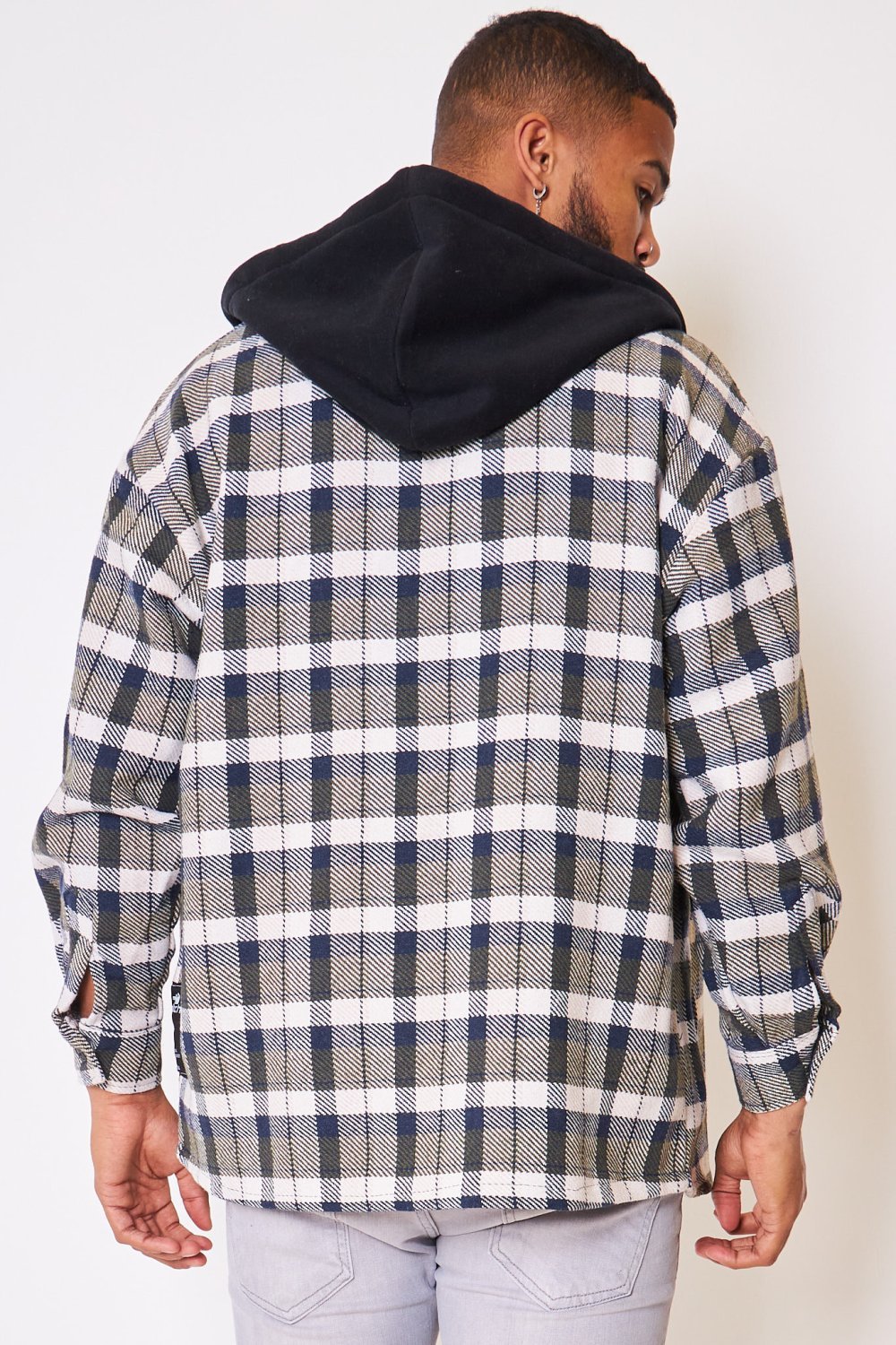 Green checked hooded jacket