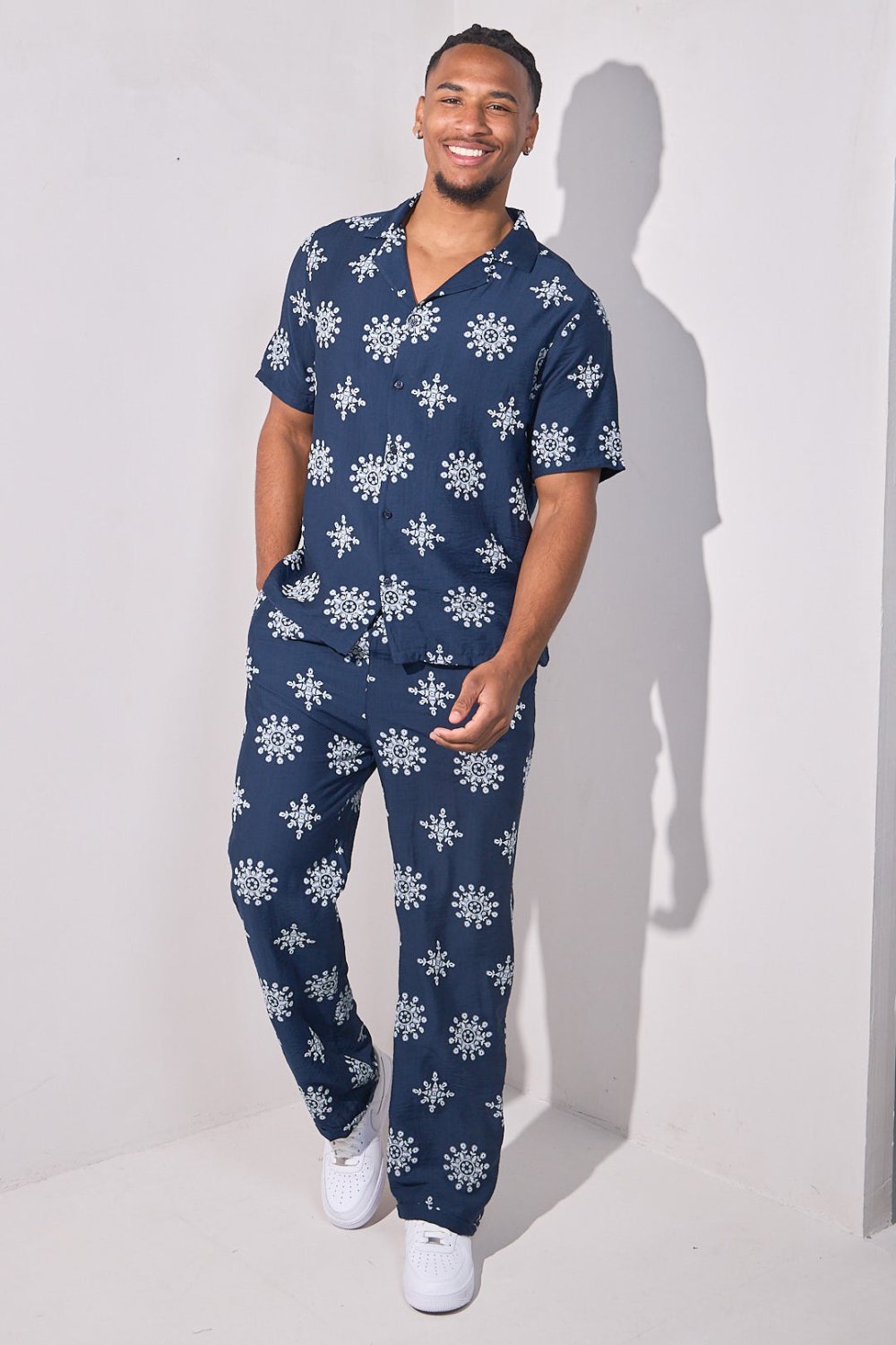 Navy floral shirt and trousers set
