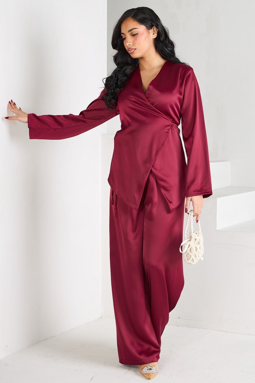 Ensemble kimono croisé w serwal bordeaux