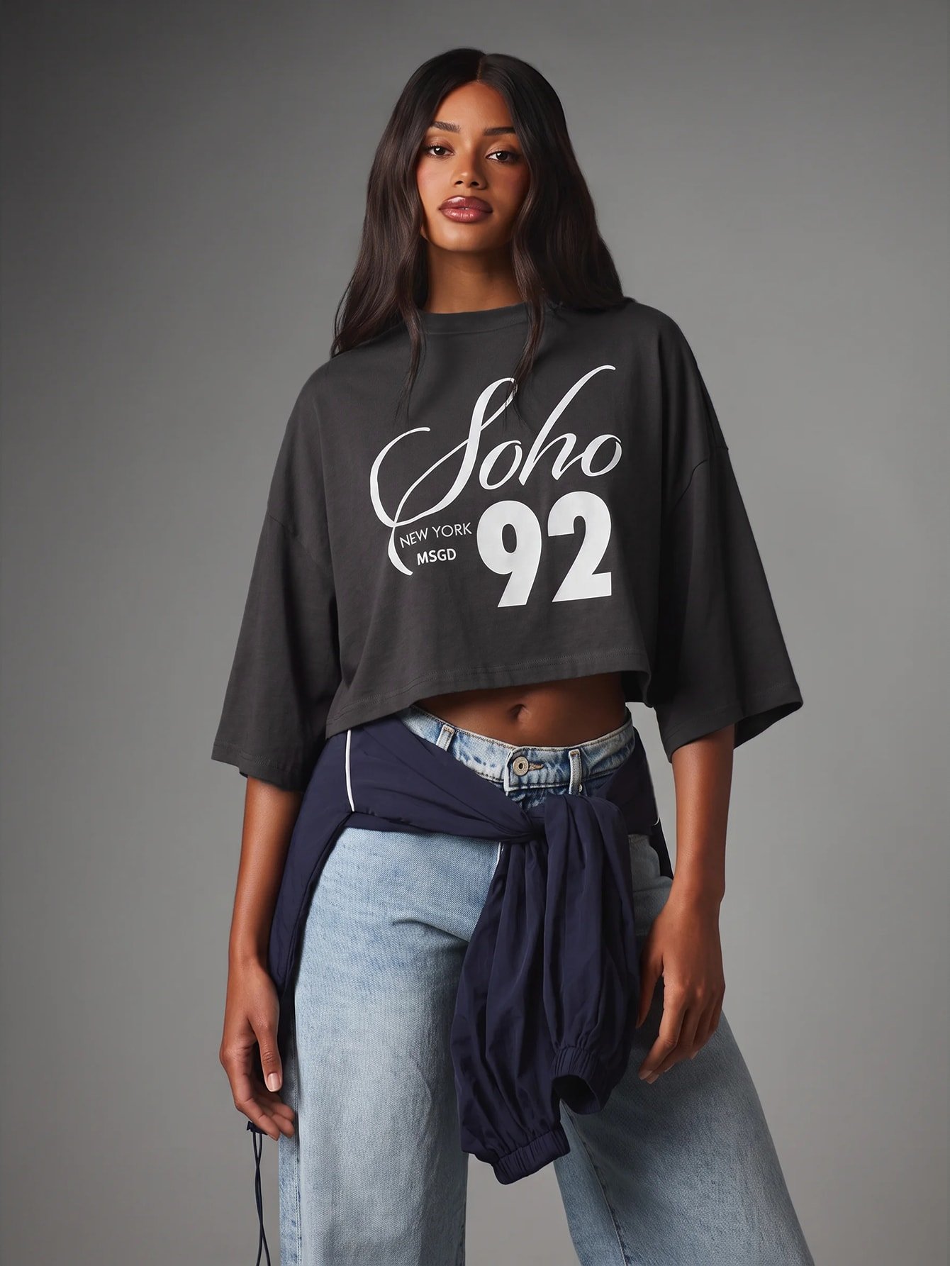 Oversized crop T-shirt with Soho print