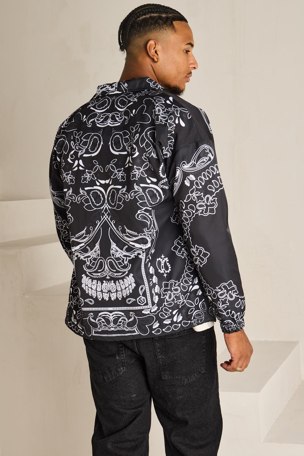 Black paisley jacket with drawstring