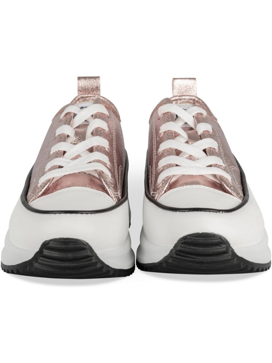 Pale pink metallic platform sneakers