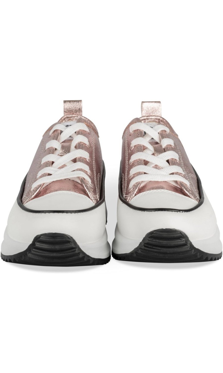 Pale pink metallic platform sneakers