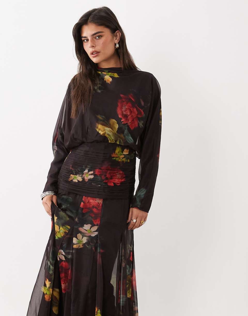 Robe twila mousseline b taille froncée w empiècement godet, imprimé fleuri 9ehwi