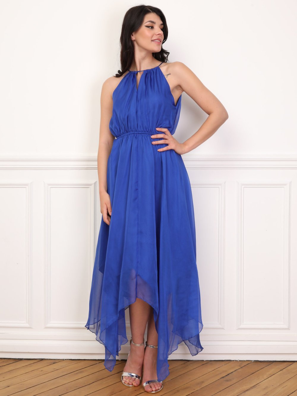 Robe twila mfer3a b col américain w volants zer9a