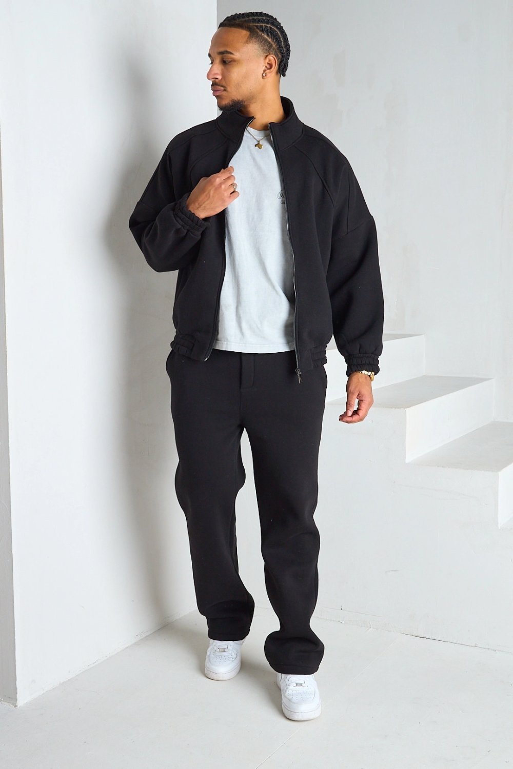 Black stand-collar jacket tracksuit
