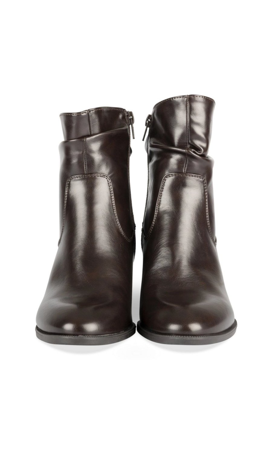 Bottines talon bloc tige froncée marron