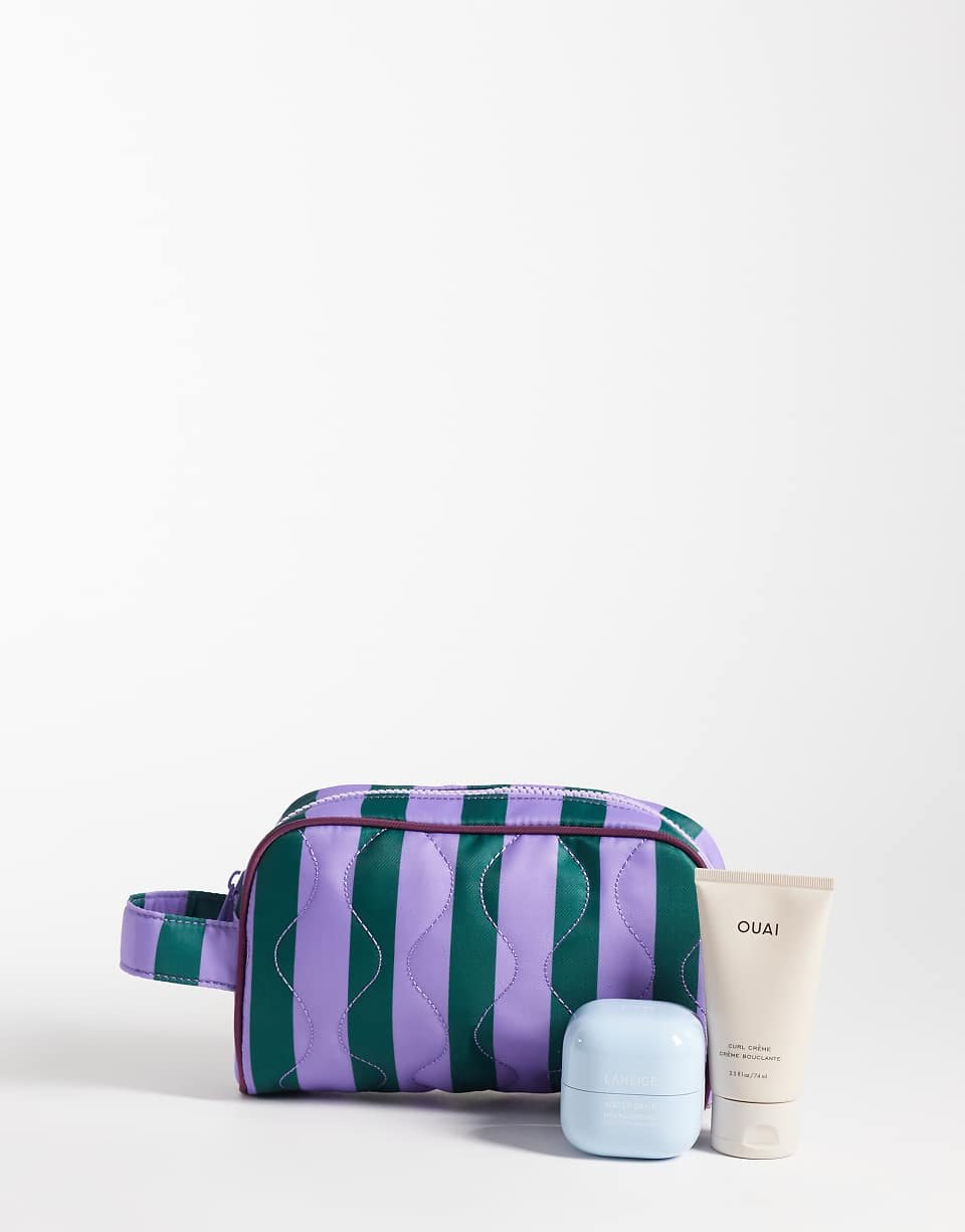Medium quilted striped wash bag