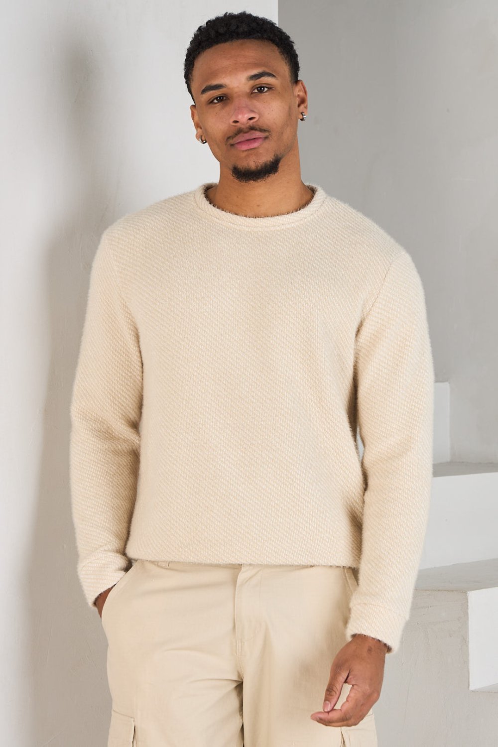 Beige loose striped jumper