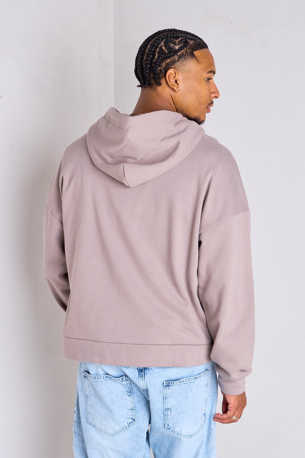 Grey zip-up hooded jacket with heart embroidery