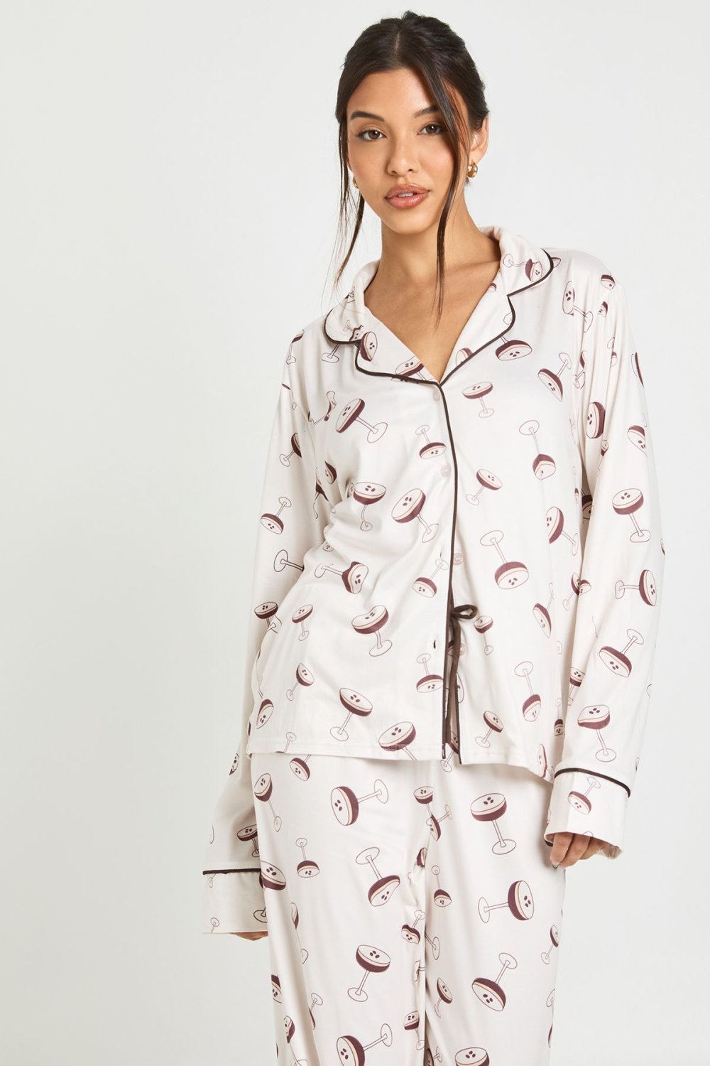 Cocktail print top and trouser pyjama set with piping