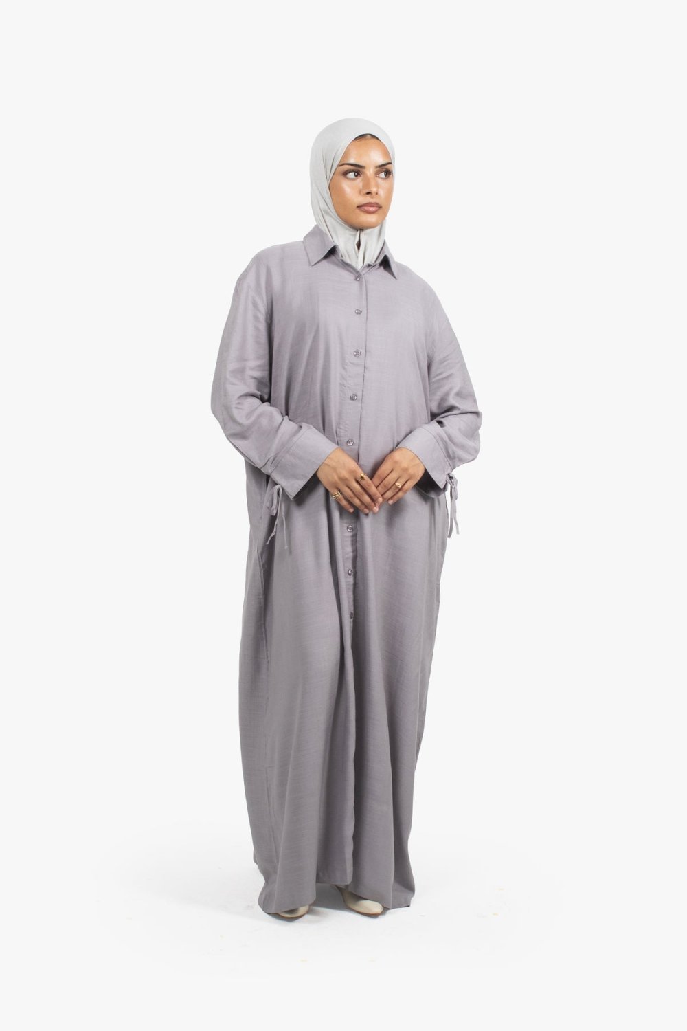 Button-down shirt abaya - Grey