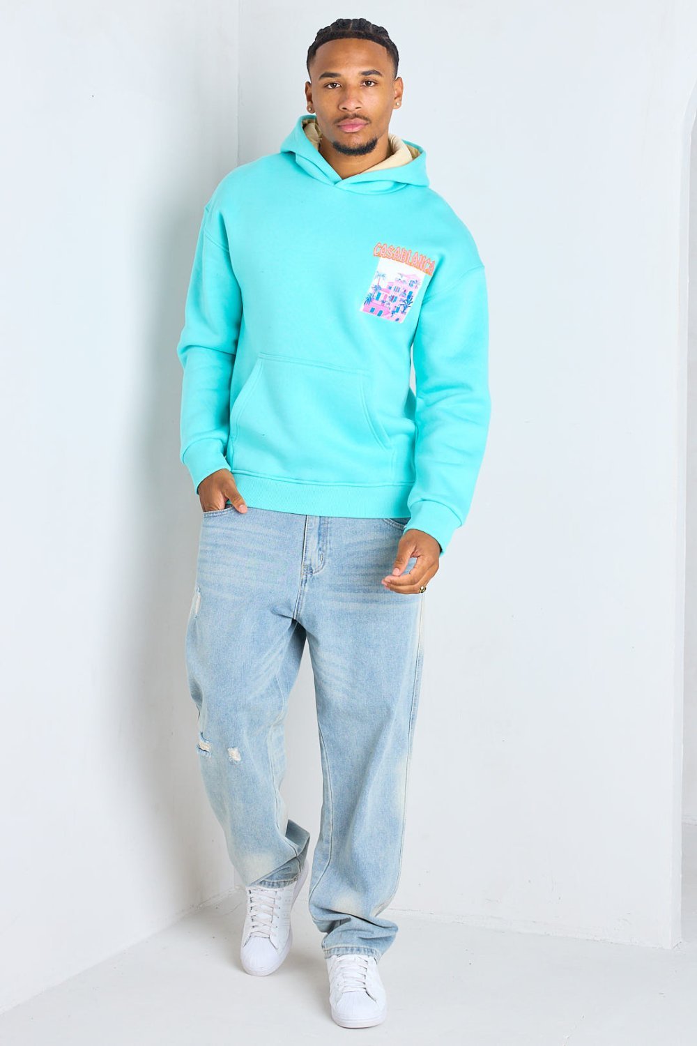Sweat b capuche tab3a Casablanca turquoise