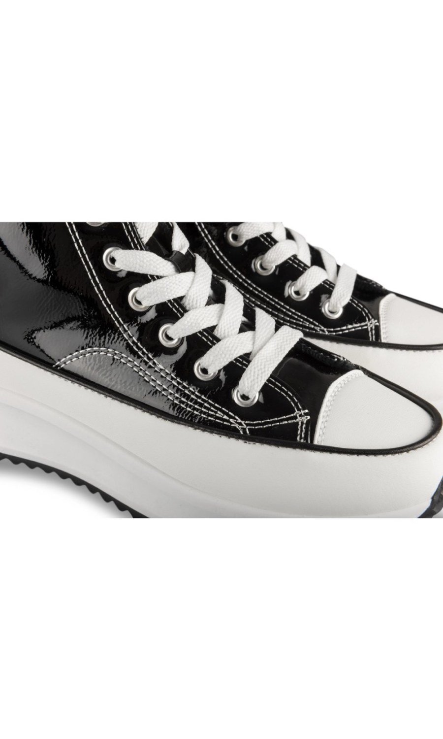 Black patent-look cleated high-tops
