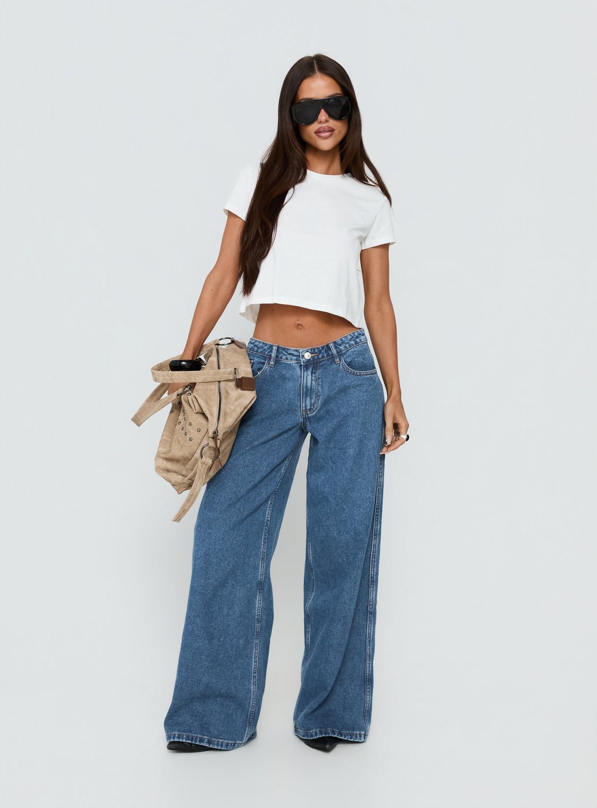 Cropped crew neck cotton tee