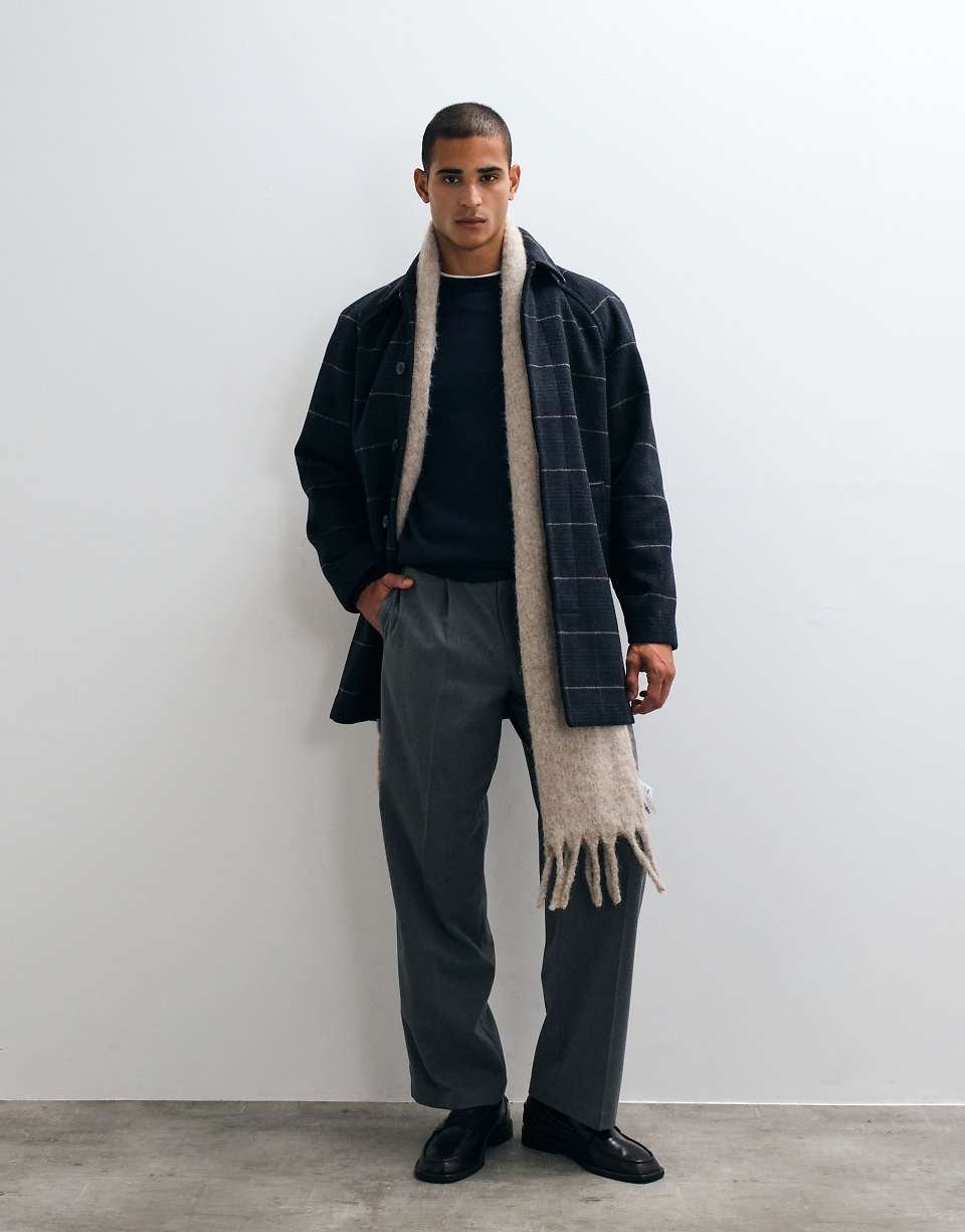 Manteau effet laine à carreaux gris