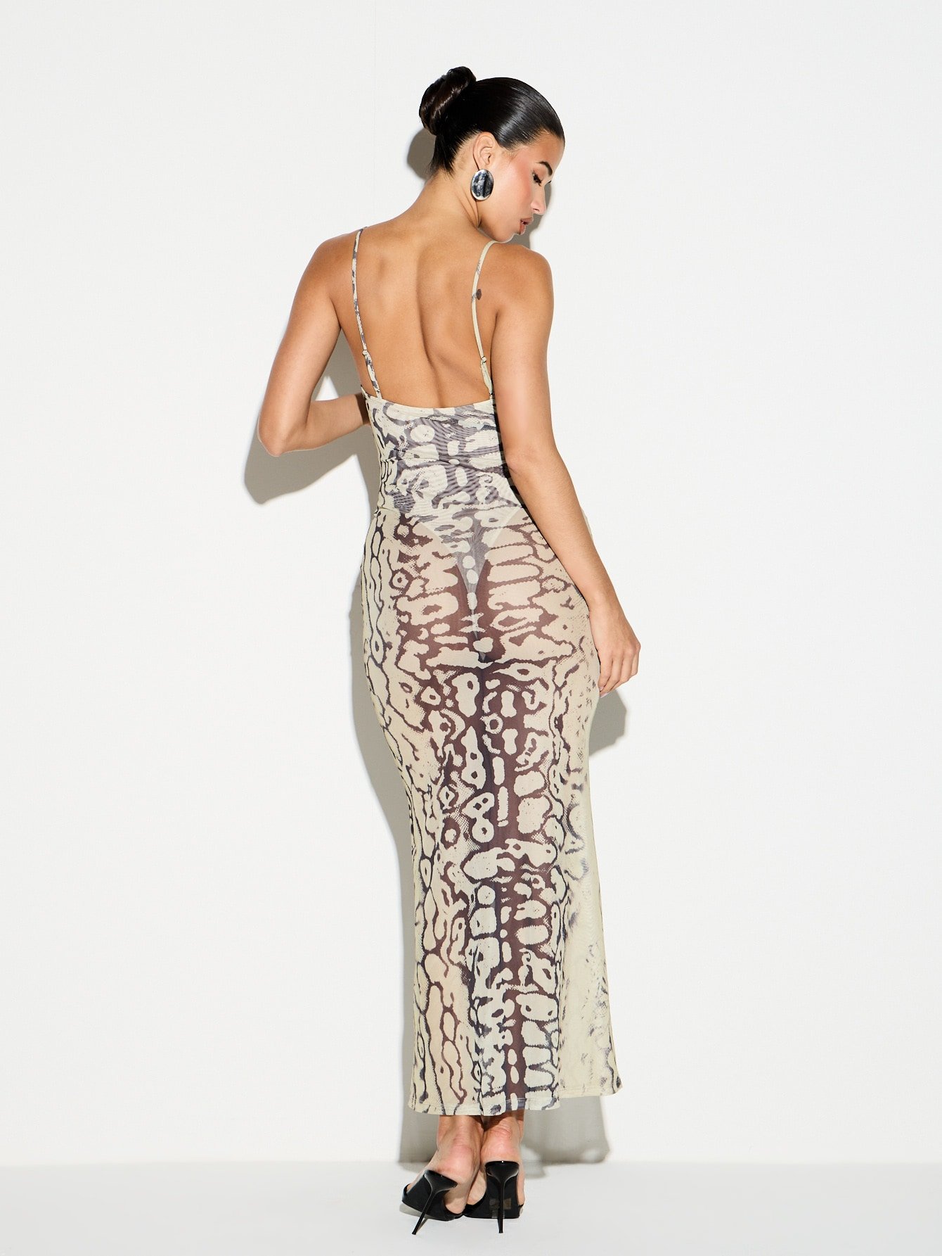 Snake print mesh dress with sweetheart neckline
