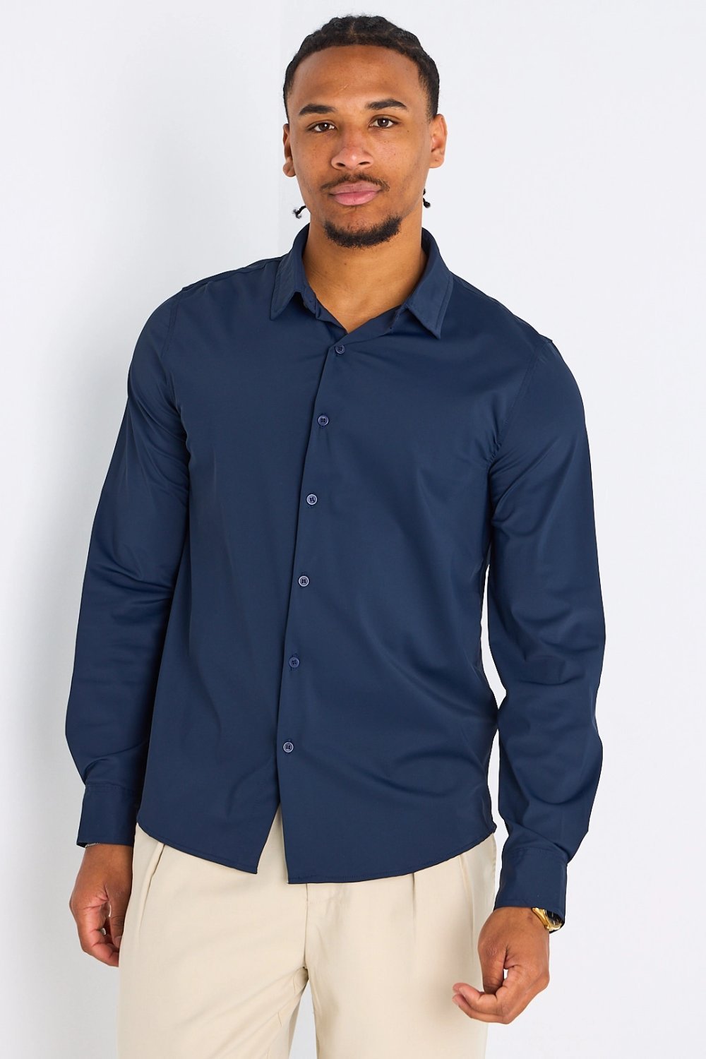 Chemise khfifa manches twal bleu marine