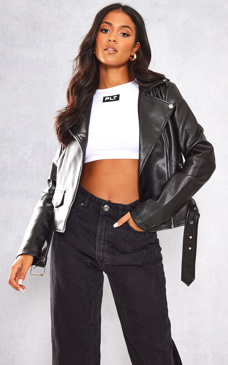Long faux leather biker jacket - Tall