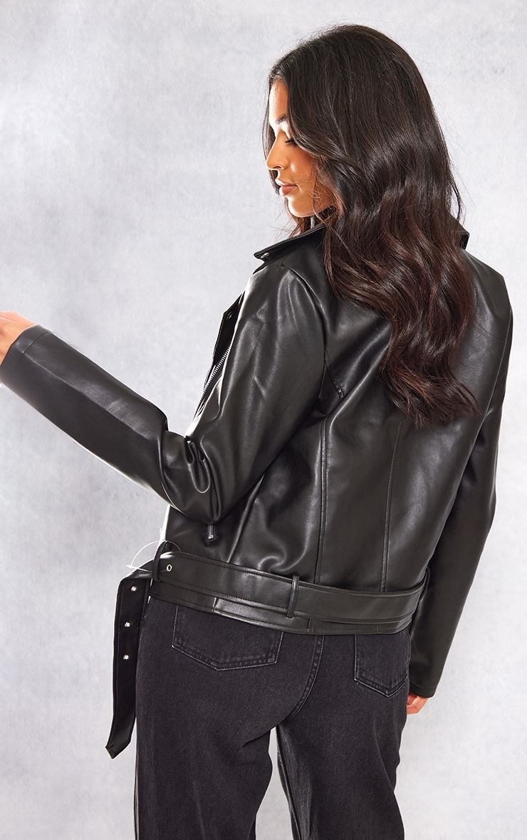 Long faux leather biker jacket - Tall