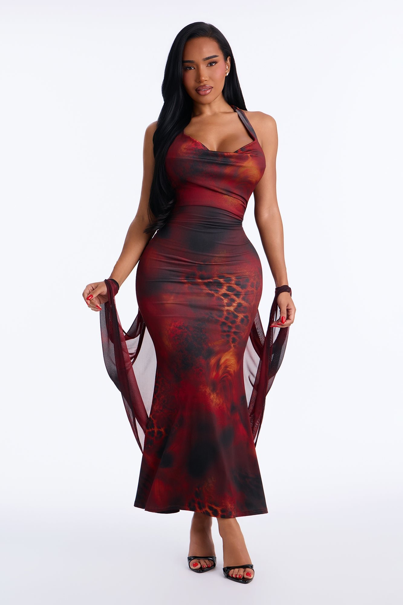 Printed racerback maxi dress