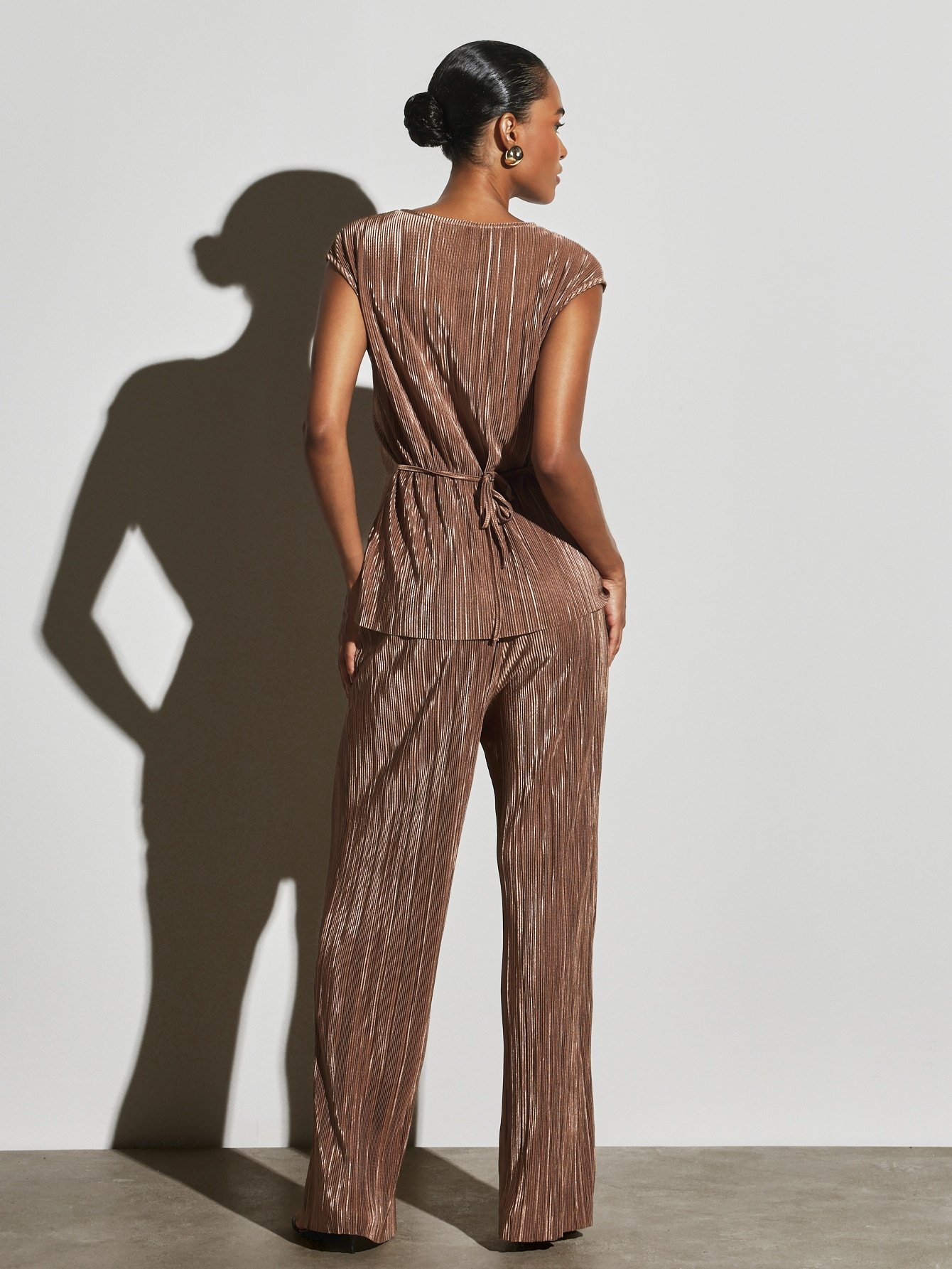 Ensemble blouse w serwal palazzo plissé métallisé