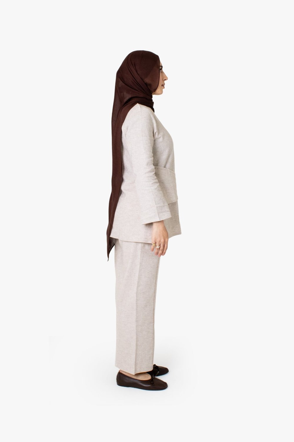 Straight-leg linen cotton trousers - Light beige